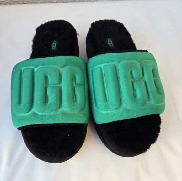 UGG Maxi Graphic Platform Slide Sandals  Black/Emerald Green Size 7 - Picture 5 of 14